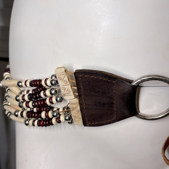 Leather Vintage Beaded Ivory Boho Belt - Picture 6 of 17